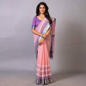 Silver Zari Border Mangalagiri Cotton Saree