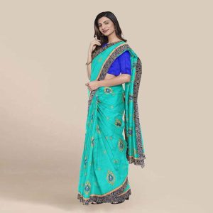 Sky Blue & Royal Blue Fancy Work Saree